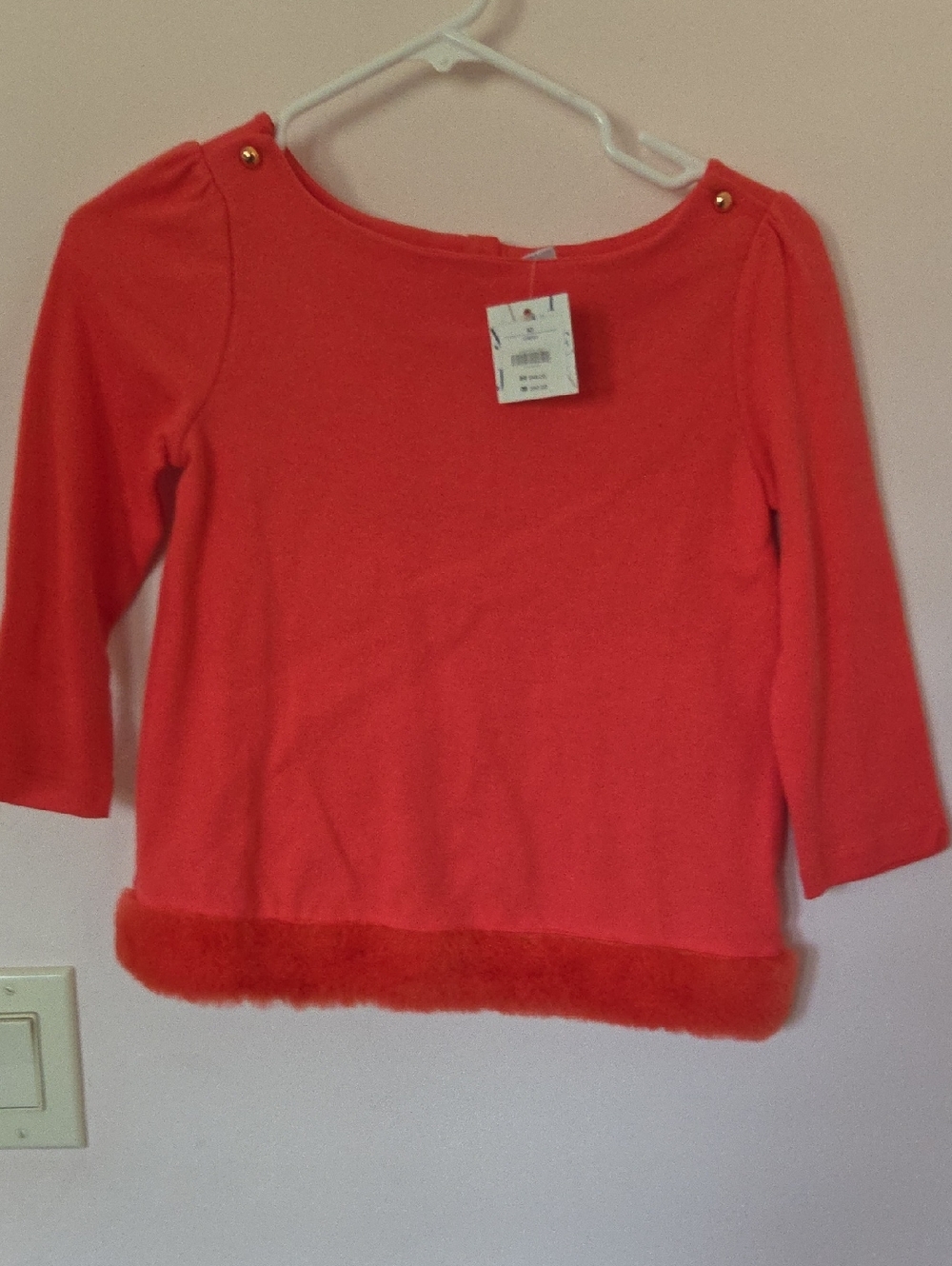 Janie and Jack Coral-Red Boatneck Top with Faux Fur Trim